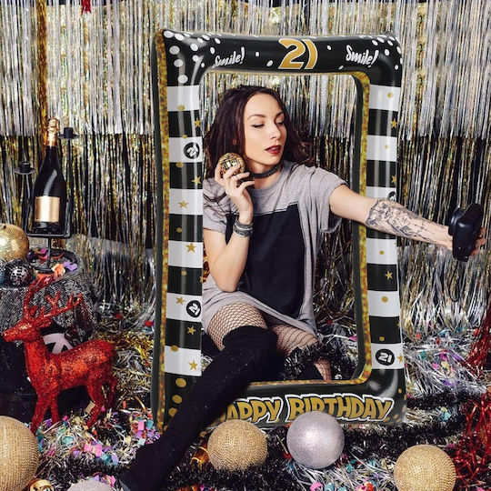 Set Inflatable Frame Black Gold Pump Photos Photo Booth Birthday 21