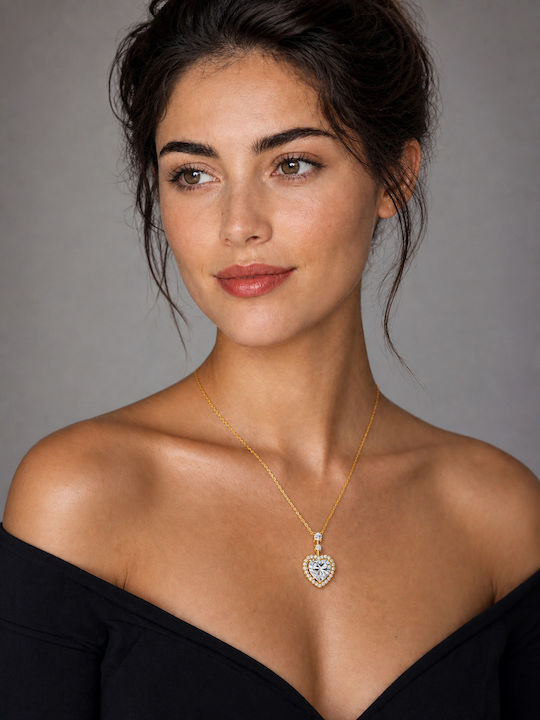 By Queen Luxury Jewelry Ασημένιο Επιχρυσωμένο Κολιέ Μοϊσανίτη Heart Cut