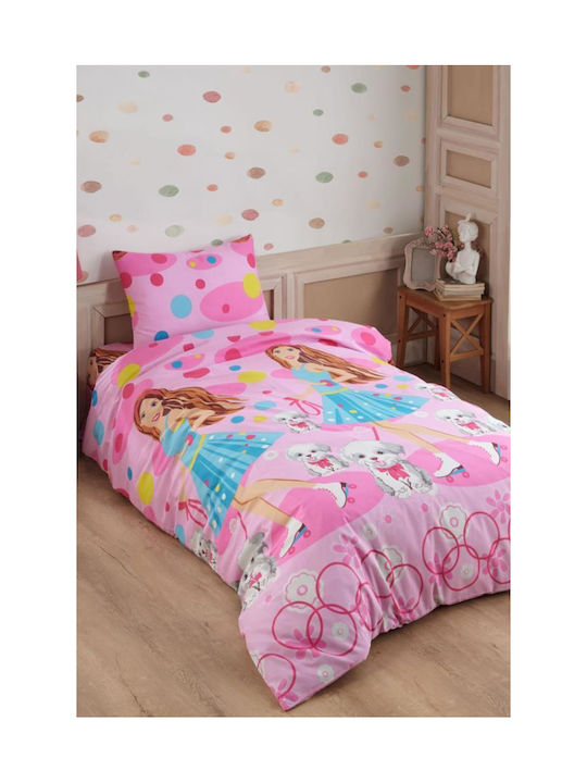 Kids Duvet Cover Set for Girls Pink Pattern 160x200 Cm