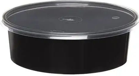 Veselă De Microunde 600ml Rotundă Neagră Capac Transparent 50 Bucăți