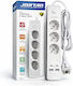 Jortan Power Strip with Surge Protection 4 Positions with 4 USB-A, USB-C, Switch and Cable 2m