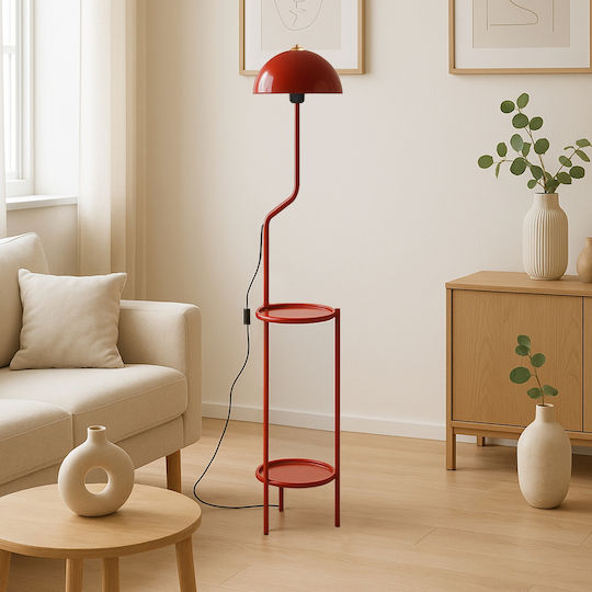 Floor Lamp Shelves Plant Stand Red 140x25 Cm