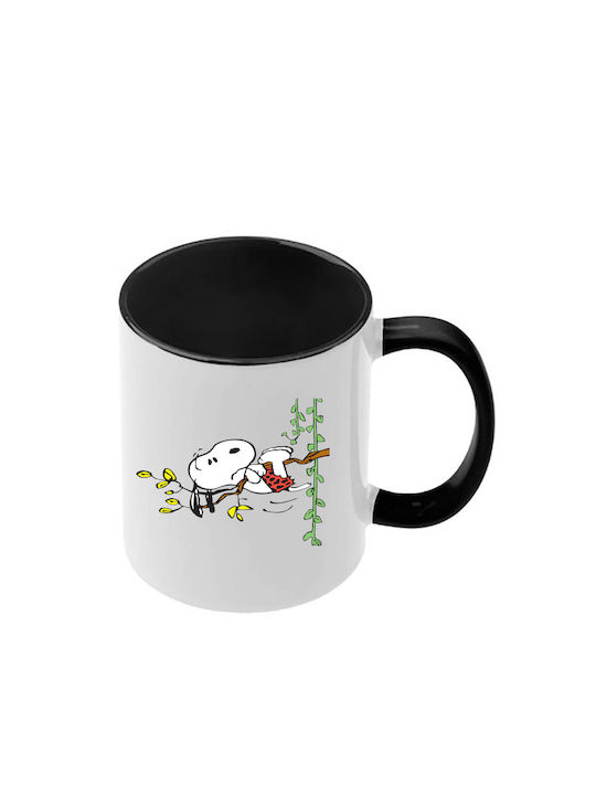 Snoopy Schwarze Tasse Mit Griff Innen