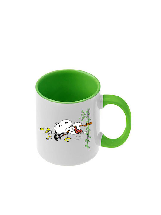 Snoopy Tasse Grüne Griff Innenraum