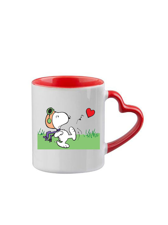 Snoopy Tasse Rote Griff Herz Innen