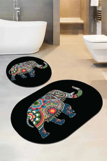 Set Covoare De Baie Negre Colorate Elefant – 2 Bucăți 50 X 50 Cm