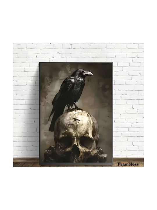 Canvas Print 60×40cm Crow & Skull Without Frame