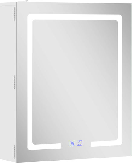 HomCom 834-911V90WT Καθρέπτης Led Αφής από MDF με Ράφι & Ντουλάπι 50x15cm Λευκός