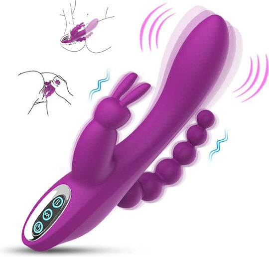 Smd Trinity Pro 3-in-1 Rabbit G-spot Vibrator Anal Beads 10 Vibration Modes 21cm Purple