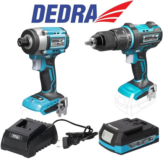 Dedra Set Mașină de găurit Șurubelniță cu impact 18V cu baterii