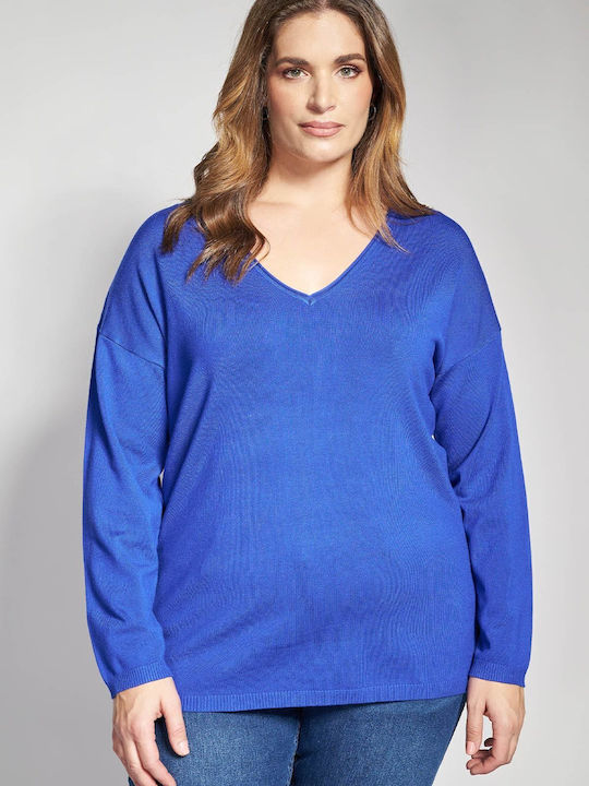 Bluza Damă Mânecă Lungă Pulover cu Decolteu în V Albastru