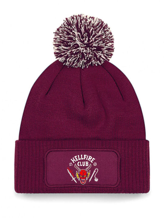 Hellfire Club, Stranger Things Beanie Unisex Beanie with Rib Knit in Burgundy color