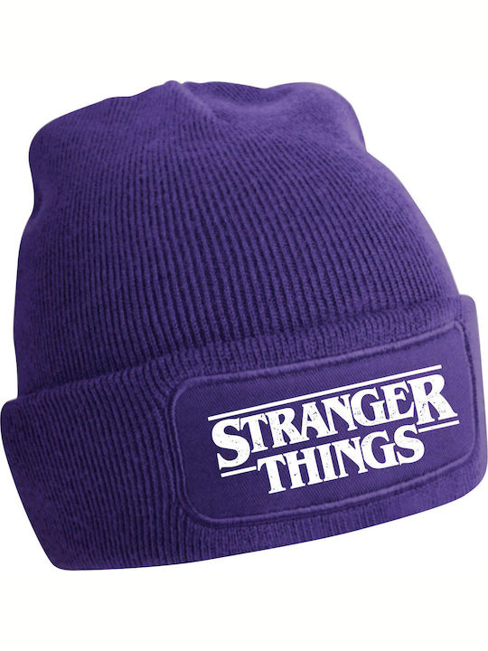 Stranger Things Beanie Unisex Beanie with Rib Knit in Purple color
