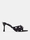 Satin Mules with Thin High Heel in Black Color