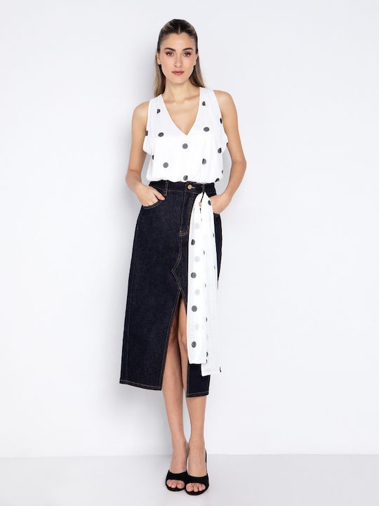Denim Midi Skirt Navy Blue