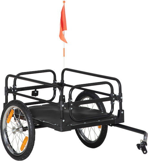 Homcom Bicycle Cart 70l 2 Wheels 16" 2 Reflectors Flag Steel Pe 125x64x53.5 Cm Black B71-054