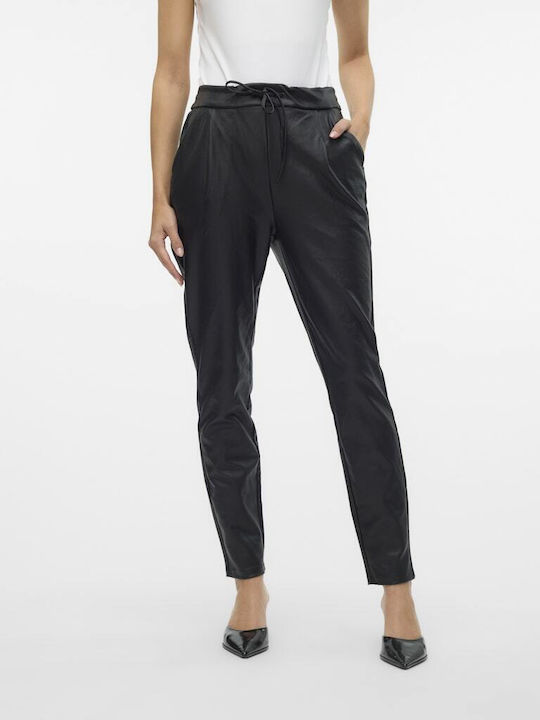 Damen Hoch tailliert Stoff Hose mit Gummizug in Lockere Passform Schwarz