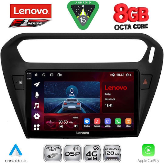 Lenovo Car Audio System for Peugeot 301 Citroen C-Elysee 2013 (Bluetooth/USB/WiFi/GPS/Apple-Carplay/Android-Auto) with Touch Screen 9"