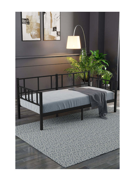 Μεταλλικό Daybed Μαύρο Μονό 90x190 – Πολυλειτουργικό Κρεβάτι 100x200 Cm