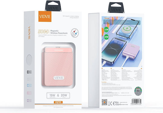 Vidvie PB799 MagSafe Power Bank 5000mAh 20W με Θύρα USB-C Power Delivery Ροζ