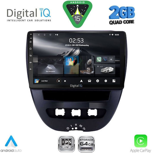 Digital IQ Car Audio System for Peugeot 107 Toyota Aygo Citroen C1 2005-2014 (Bluetooth/USB/WiFi/GPS/Apple-Carplay/Android-Auto) with Touch Screen 10"