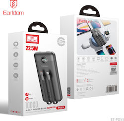 Earldom Pd55 Power Bank 10000mah 22.5w Fast Charging 4in1 Καλώδια Type-c & Lightning