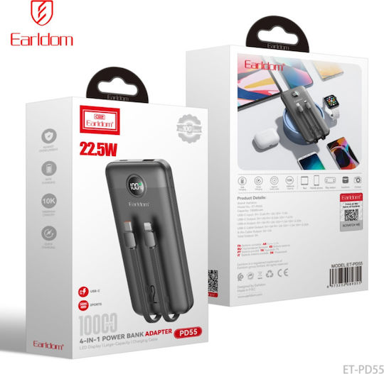 Earldom Pd55 Power Bank 10000mAh 22,5W Schnelles Aufladen 4in1 Kabel Type-c & Lightning