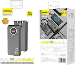 Powerbank Pavareal G51 10.000mah 200w Fast Charging Ενσωματωμένα Καλώδια Μαύρο