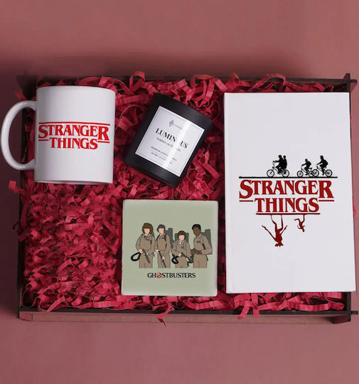 Gift Box Stranger Things Special Wooden Box Mug Candle Notebook & Coaster Code 03250