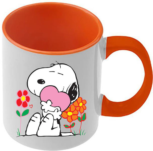 Snoopy Mug Orange Handle Interior