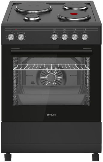 Davoline NCE 6080 MAT BL Cooker 80lt with Enamel Hobs W59.8cm. Black