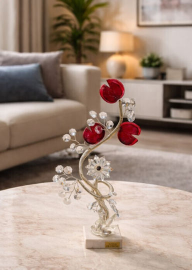 Decorative Crystal Flower Bonsai De Cristal Red Marble Base 10x10x33cm Galifas 924442 Galifas