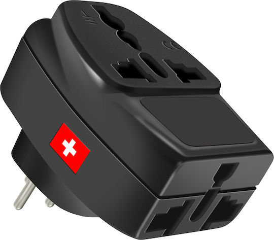 Akashi Travel Adapter Socket Type J Switzerland 3 Universal Outlets Black