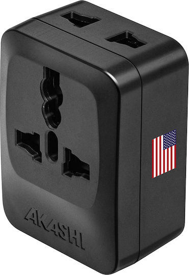 Akashi Travel Adapter Socket Type A Usa Japan China 3 Outlets Black