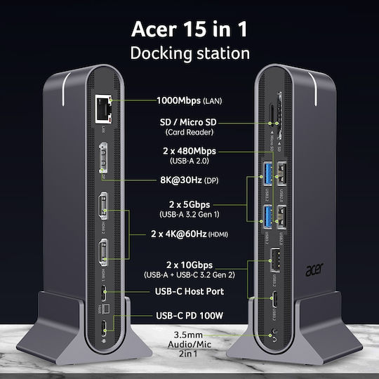 Acer USB-C Docking Station with HDMI/DisplayPort 4K PD Ethernet Gray (HP.DSCAB.022)