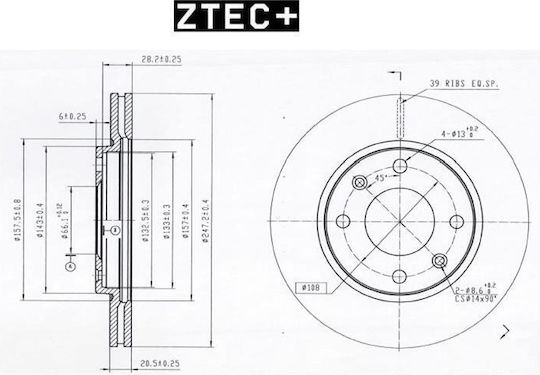 Δισκοπλακες Ztec+ Εμ.αεριζ.247 5-20 4citr/peug.bd1221 1τμ
