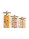 Cheffinger Set 3 Glass Storage Jars Airtight Cork Stopper Sienna