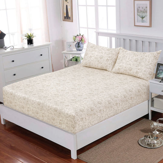 Casa Colori Cearșaf King Size cu Elastic 180x200+30cm. Elegance Ecru