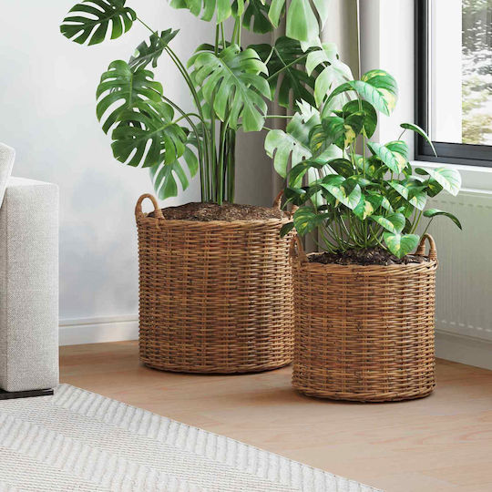 vidaXL Plant Pot Rattan Brown 50x50x58cm 2 Pieces