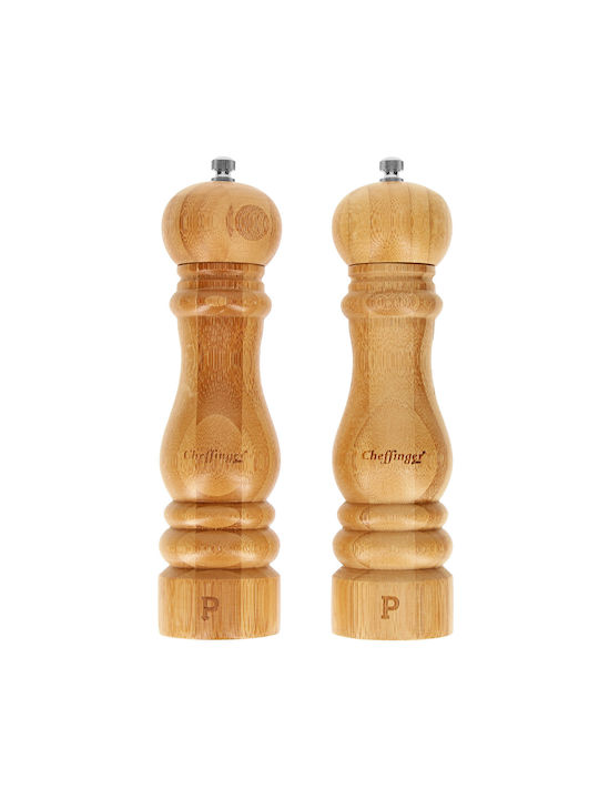 Cheffinger Set 2 Salt Pepper Mills Adjustable Ceramic Grinder Brown Beige