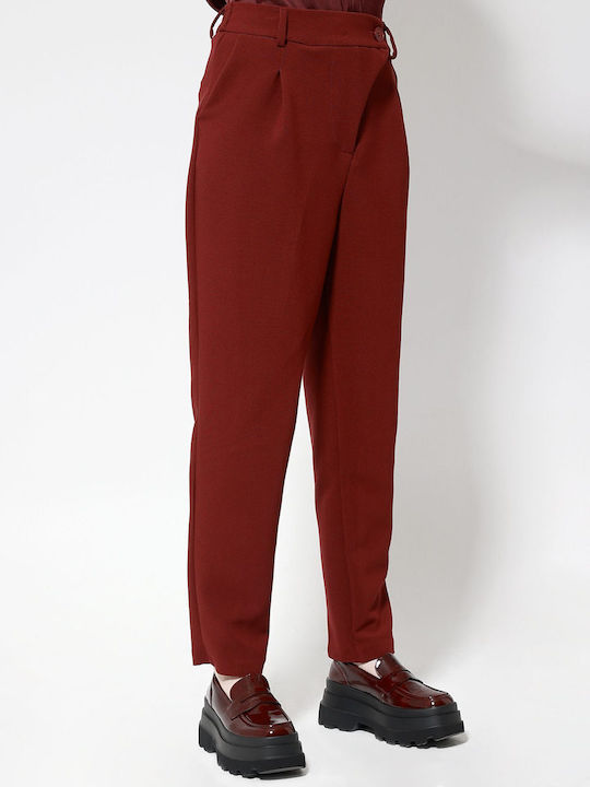 Women's High-waisted Fabric Trousers Bordeaux