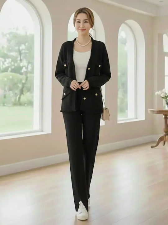 Women's Black Set with Pants with Elastic in Straight Line