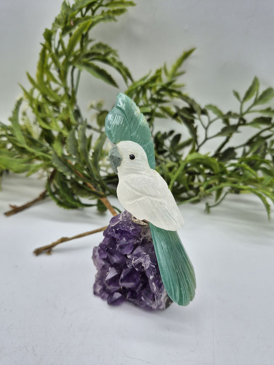 Handmade Carved Decorative Parrot With Natural Semi-Precious Stones