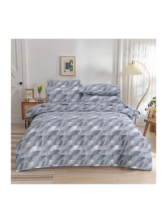 Casa Colori Сет Чаршафи Двойни с Ластик 140x200+30см. Grey Illus Сив 4бр