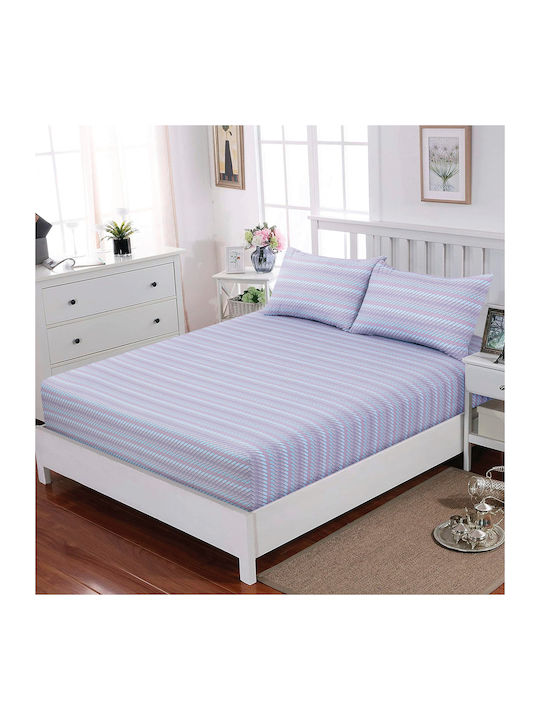 Casa Colori Calm Wave Σεντόνι Μονό με Λάστιχο 100x200+30εκ. Ριγέ
