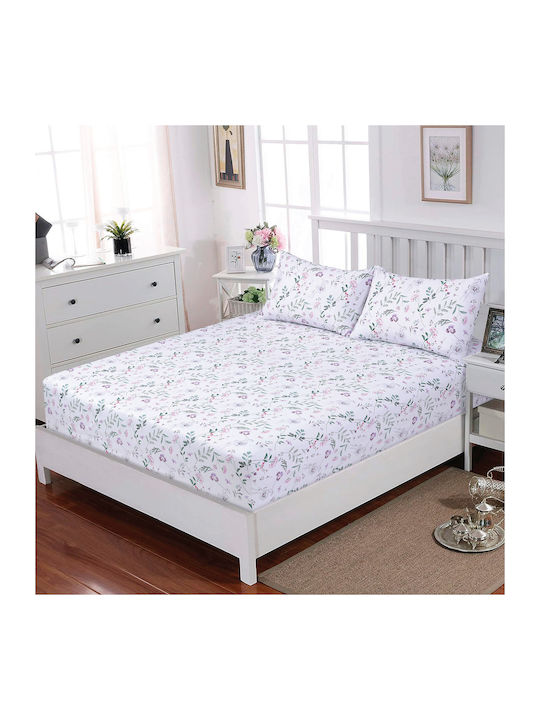 Casa Colori Cearșaf King Size cu Elastic 180x200+30cm. Blooming Touch Floral