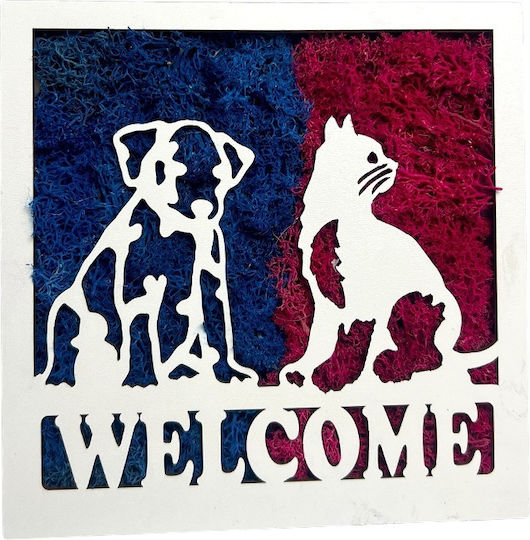 Dekoratives Willkommensbild Stabilisiertes Moos Tier-Silhouetten 20x20 Cm Blau – Fuchsia
