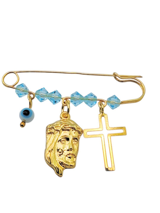 Aris Dentopoulos Jewellery Παιδική Παραμάνα από Επιχρυσωμένο Ασήμι με Σταυρό για Αγόρι