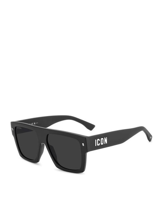 Dsquared2 Unisex Sunglasses with Black Horn-Rimmed Frame and Black Lens