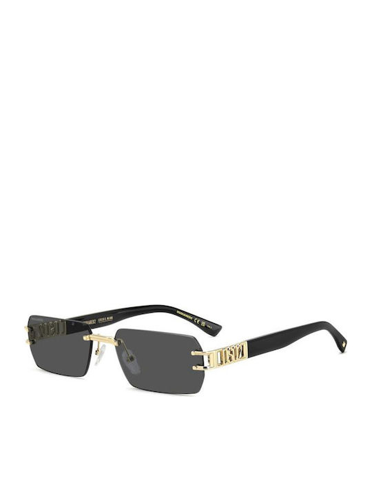 Dsquared2 Unisex Sunglasses with Gold Metallic Frame and Black Lens D2 0189/S J5G